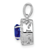 Sterling Silver Rhodium Plated White Topaz & Sapphire Pendant